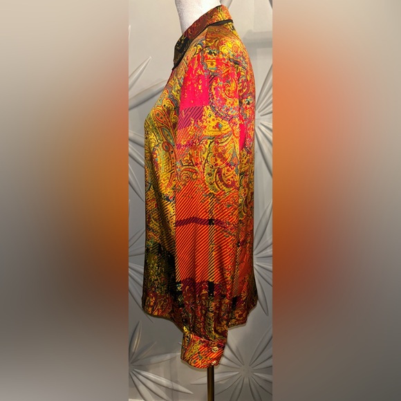 EUC Louis Feraud SZ 4 gold/red/black multicolored silk paisley print blouse - Picture 6 of 12
